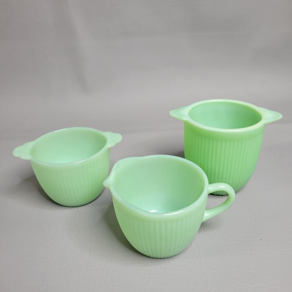 Vintage Jadeite Ribbed Cup Sugar Bowl No Lid 3 Pieces Fire King